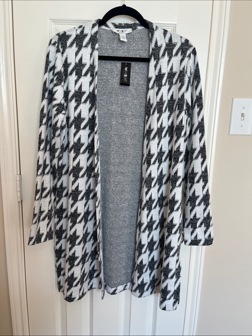 NWT White House Black Market Houndstooth Open Long Cardigan